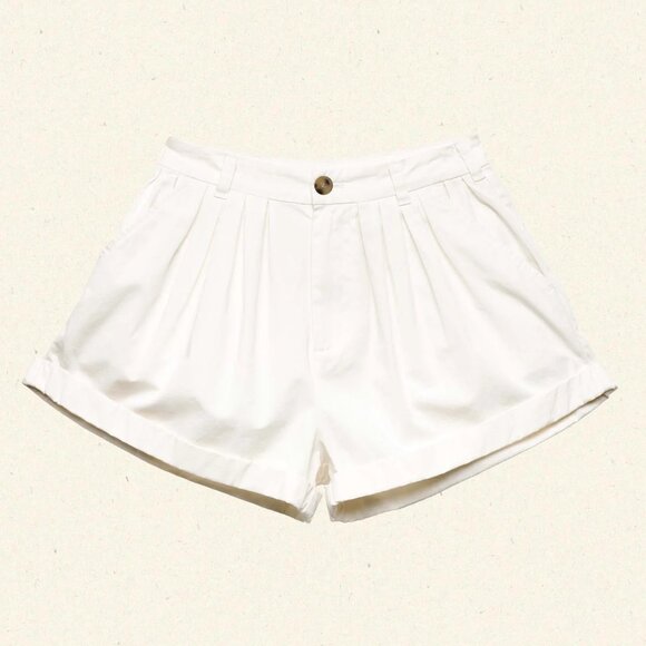 DOEN Paige pleated organic cotton-poplin shorts in color Salt NWOT Size 8 - Picture 4 of 16